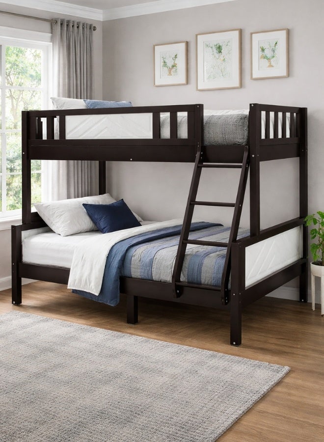 Sunlit Home Ahmia Twin Over Double Bunk Bed 190x90cm (Top) & 190x120cm (Bottom) – Wooden Frame with Ladder & Safety Guardrails - Image 1